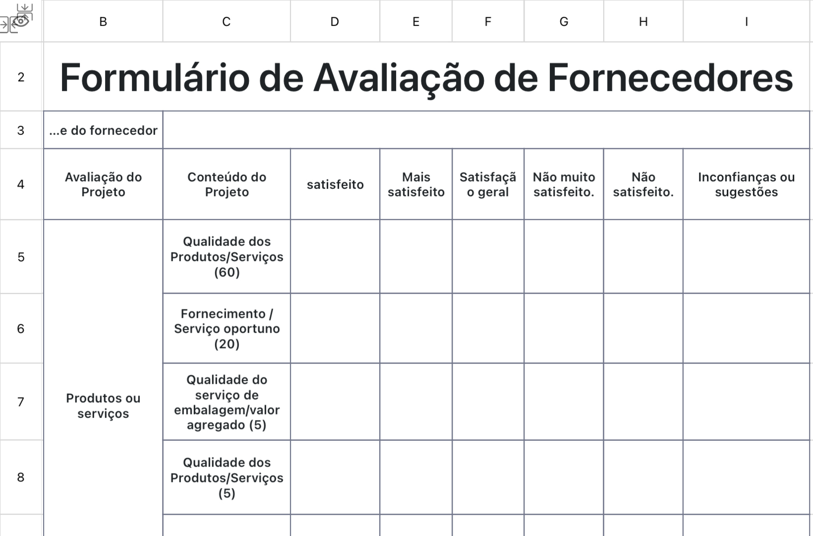 Formulário de Avaliação de Fornecedores